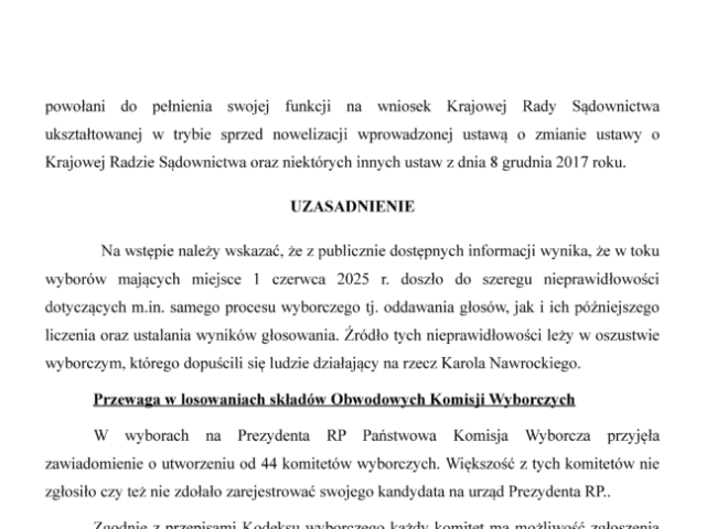 PROTEST przeciwko ważności wyborów Prezydenta RP przeprowadzonych w dniu 1 czerwca 2025 roku